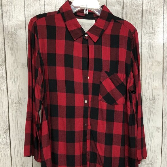 Kayla Seo Buffalo Plaid Frayed Hem Shirt Ladies Size Large  ** - Picture 1 of 6